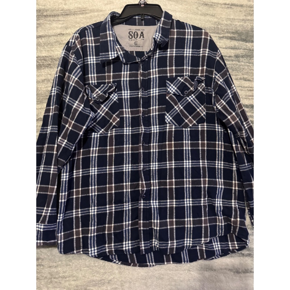 Sons of Anarchy SOA Kelli Jones Blue Plaid Flannel Shirt Mens XXL Long Sleeve